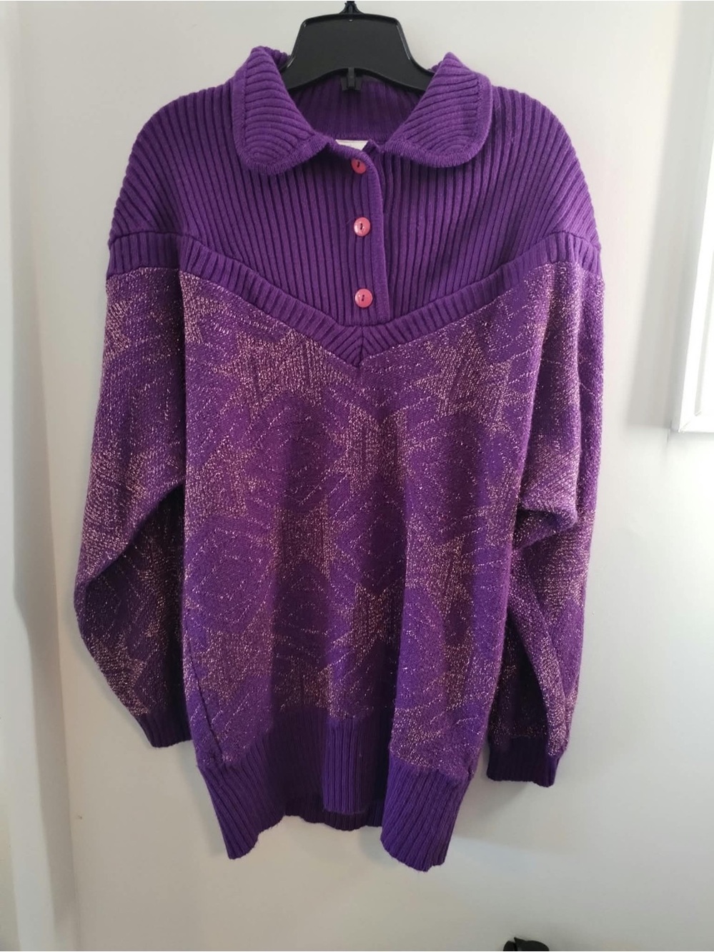 Mens Vintage Purple Collared Knit Sweater Size M